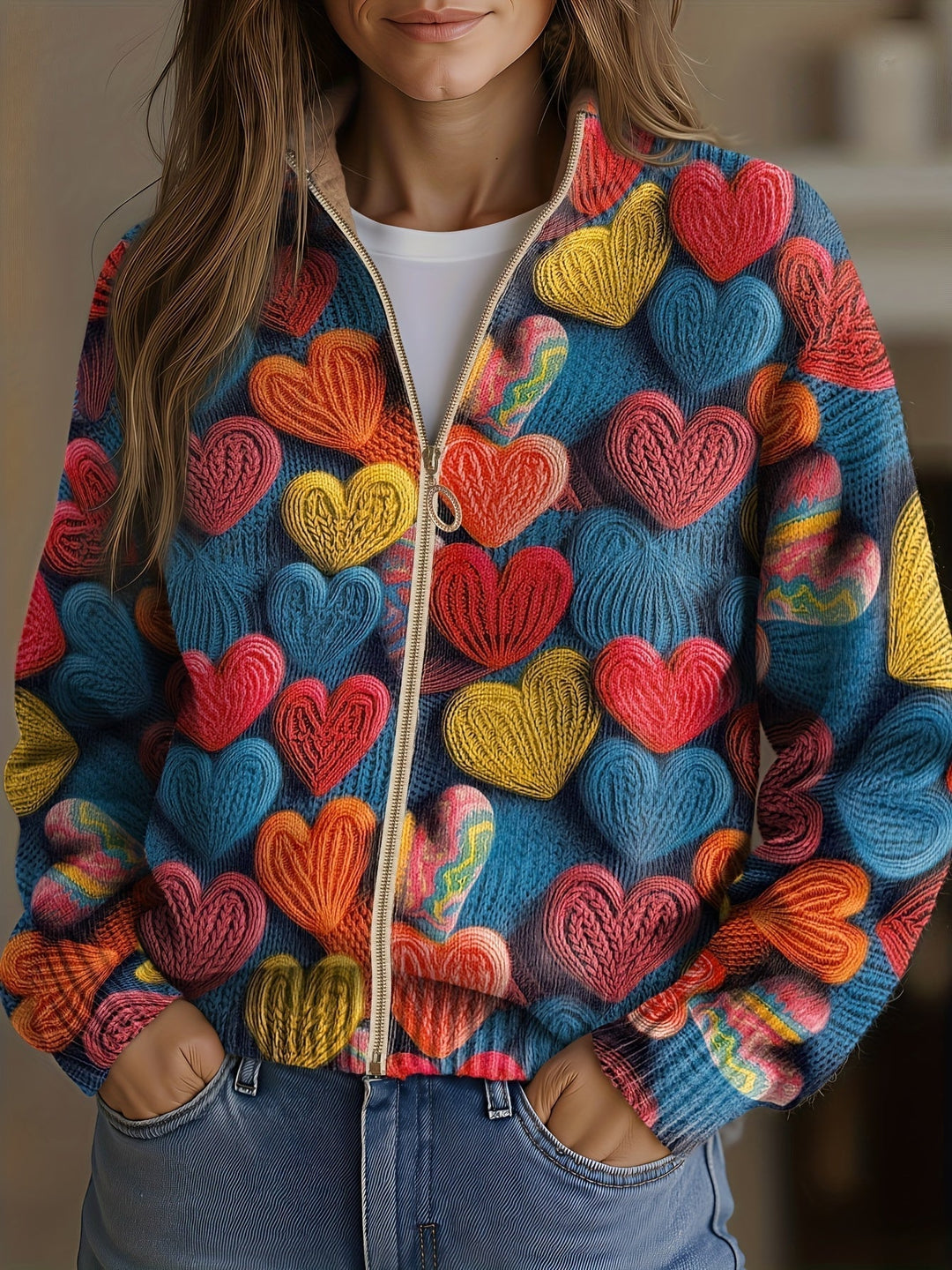 Madeline - Multicolour Heart Texture Knit Pattern