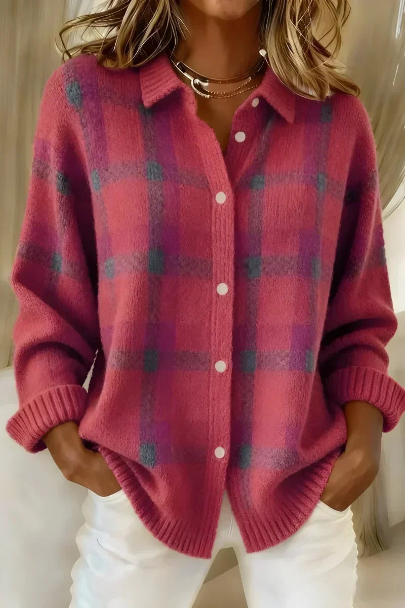 Lynn | Classic Checked Cardigan with Collar
