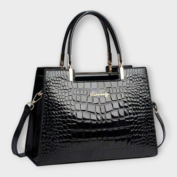 Carolien | Handbag in glossy crocodile leather