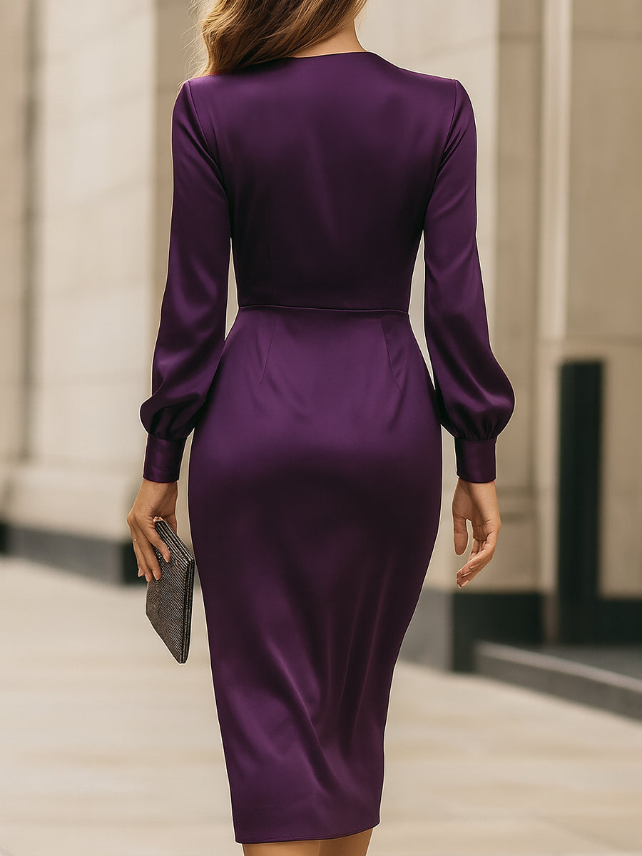 Tineke | Midi Dress Drapé in Deep Purple Satin