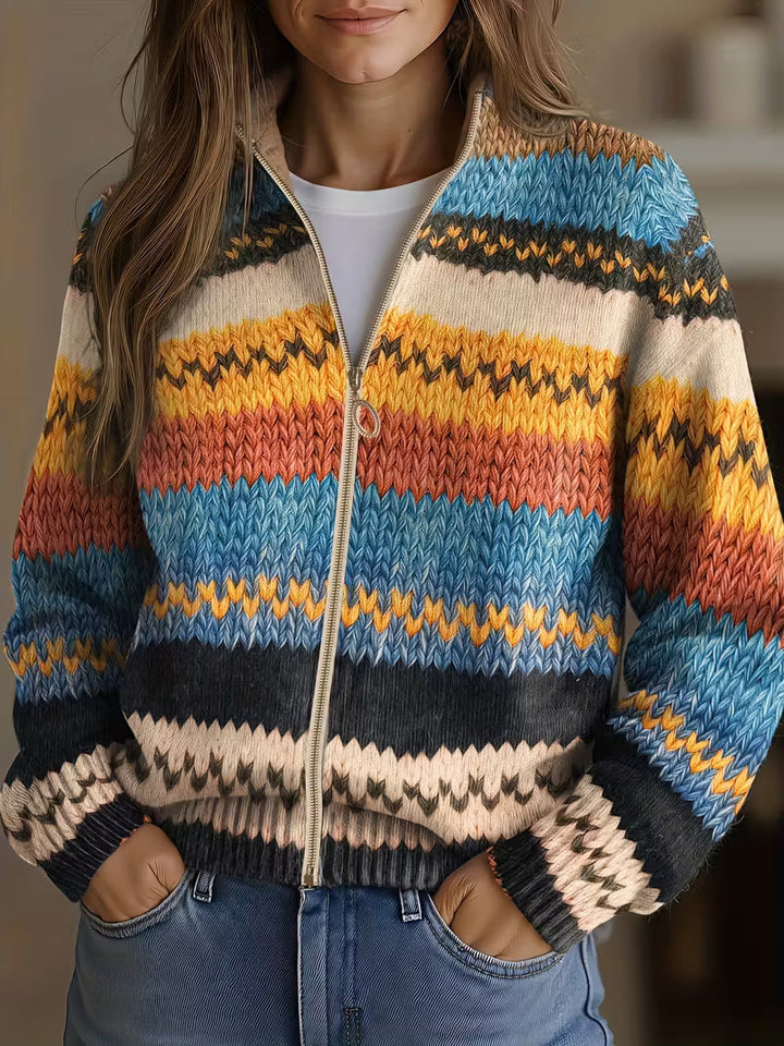 Jenna - Multicolour Zigzag Striped Knitted Cardigan