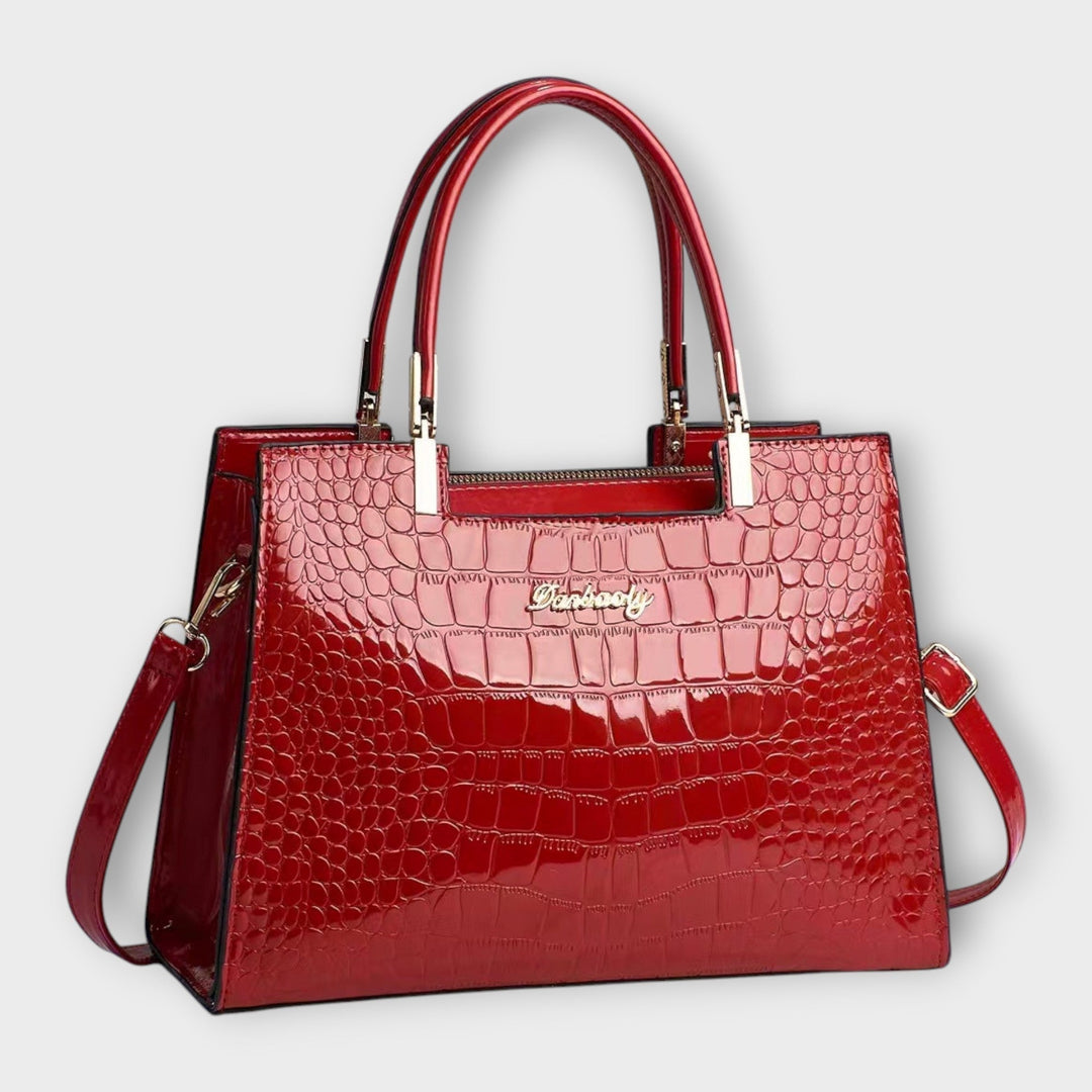 Carolien | Handbag in glossy crocodile leather