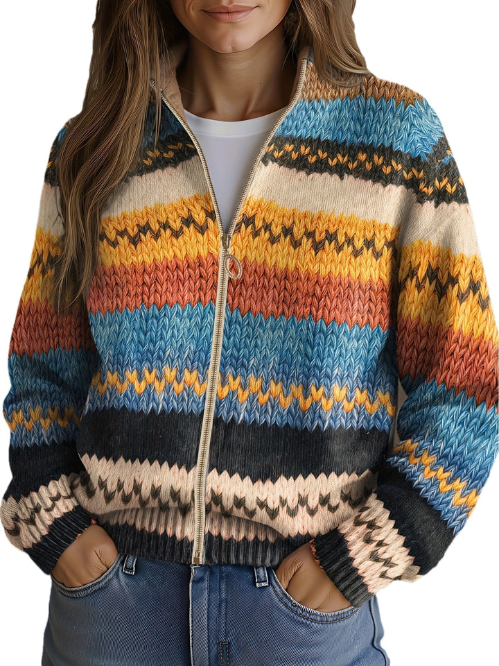 Jenna - Multicolour Zigzag Striped Knitted Cardigan