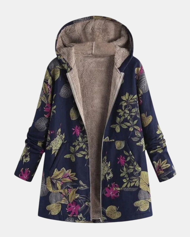 Annie | Navy Blue Coat with Floral Pattern