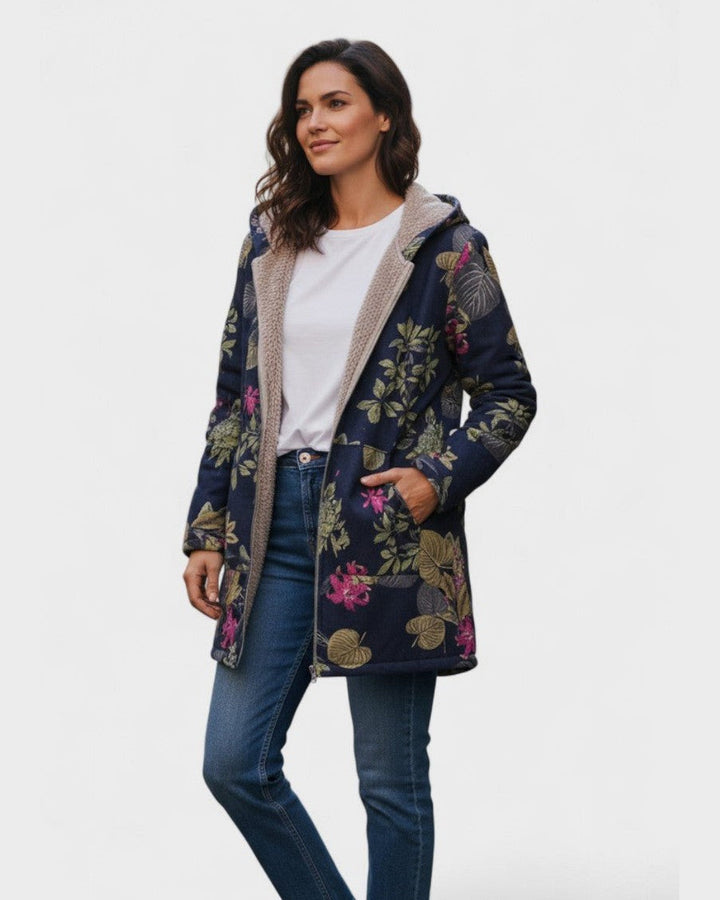 Annie | Navy Blue Coat with Floral Pattern