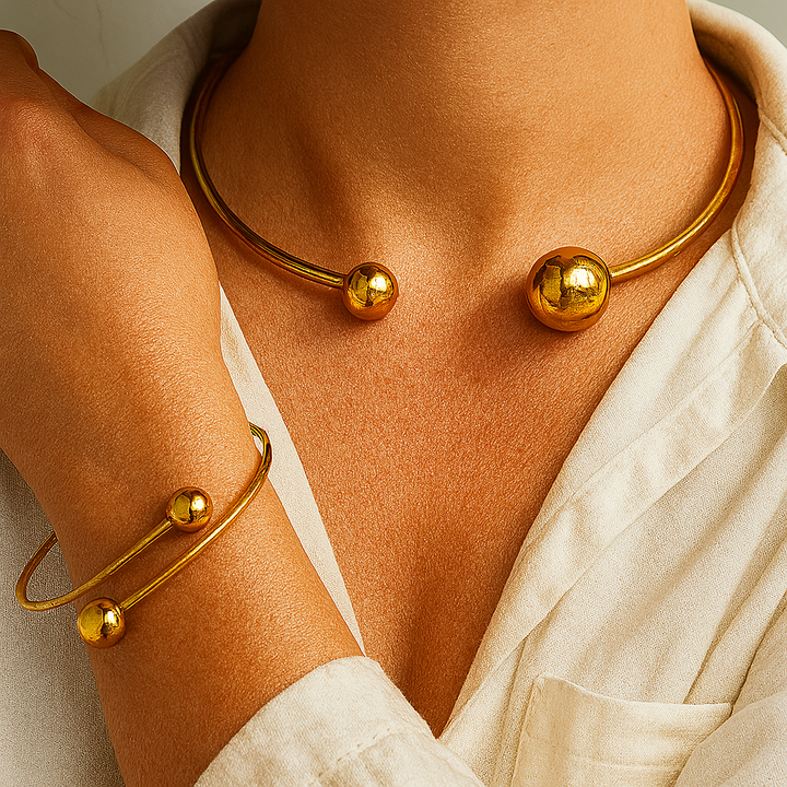 Minimalist Glossy Necklace and Bracelet Set