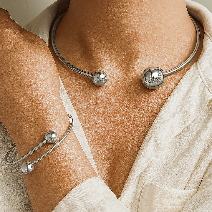 Minimalist Glossy Necklace and Bracelet Set