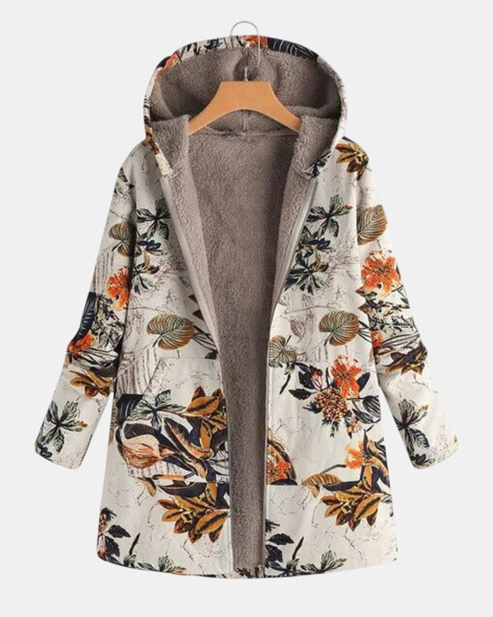 Hanneke | Boho-Sherpa Jacket with Hood and Floral Pattern