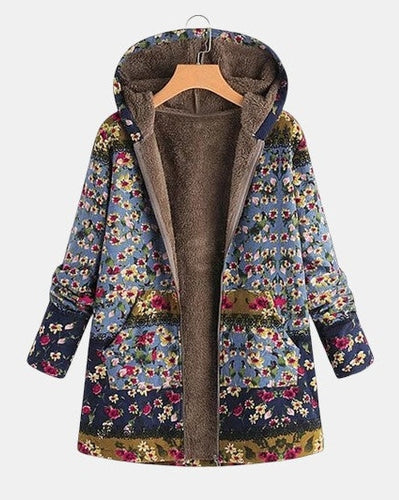 Ineke | Boho-Sherpa-Hoodie with Floral Pattern