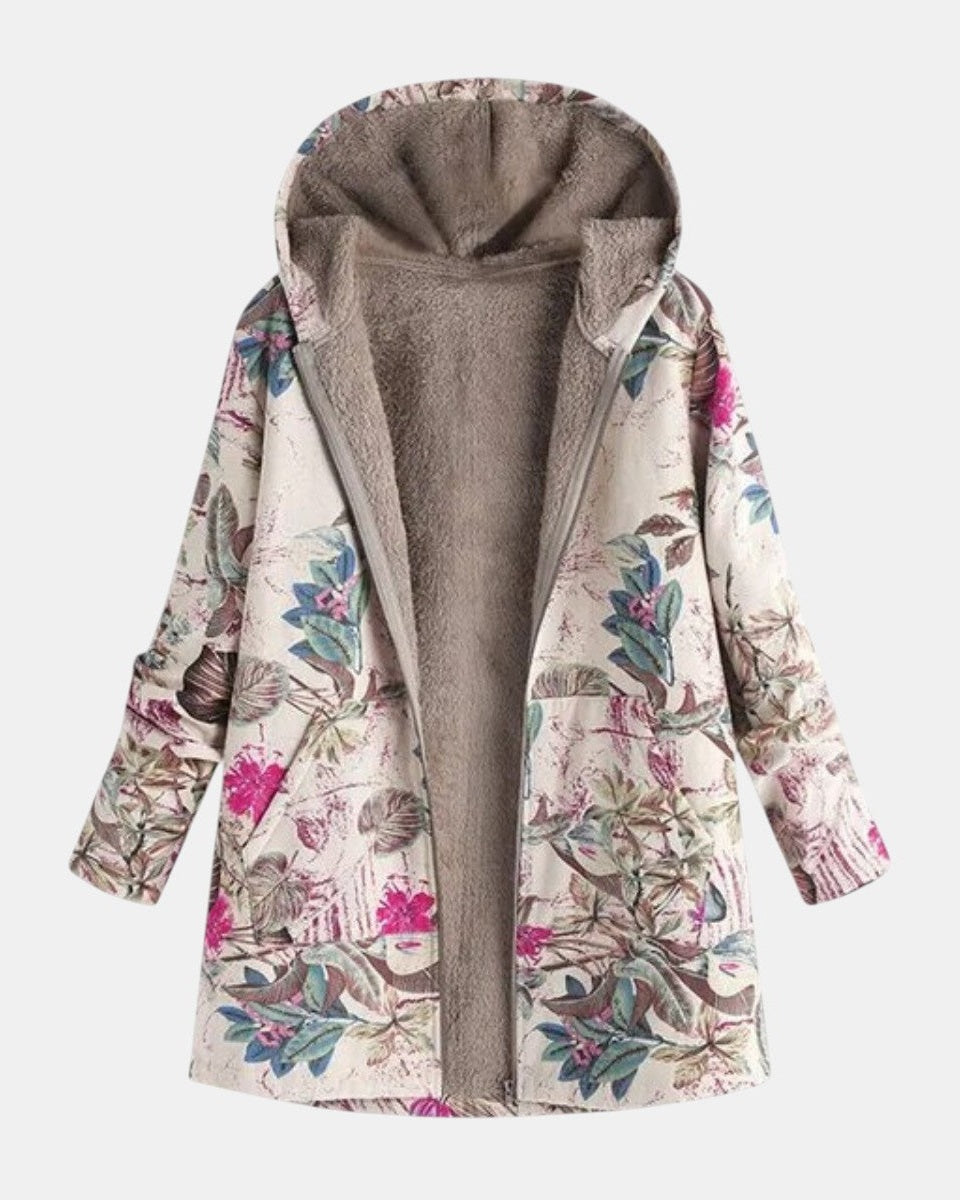 Tineke | Pastel-coloured fleece jacket with botanical pattern