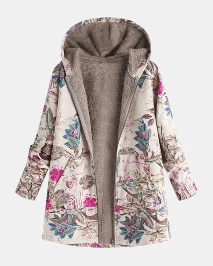 Tineke | Pastel-coloured fleece jacket with botanical pattern