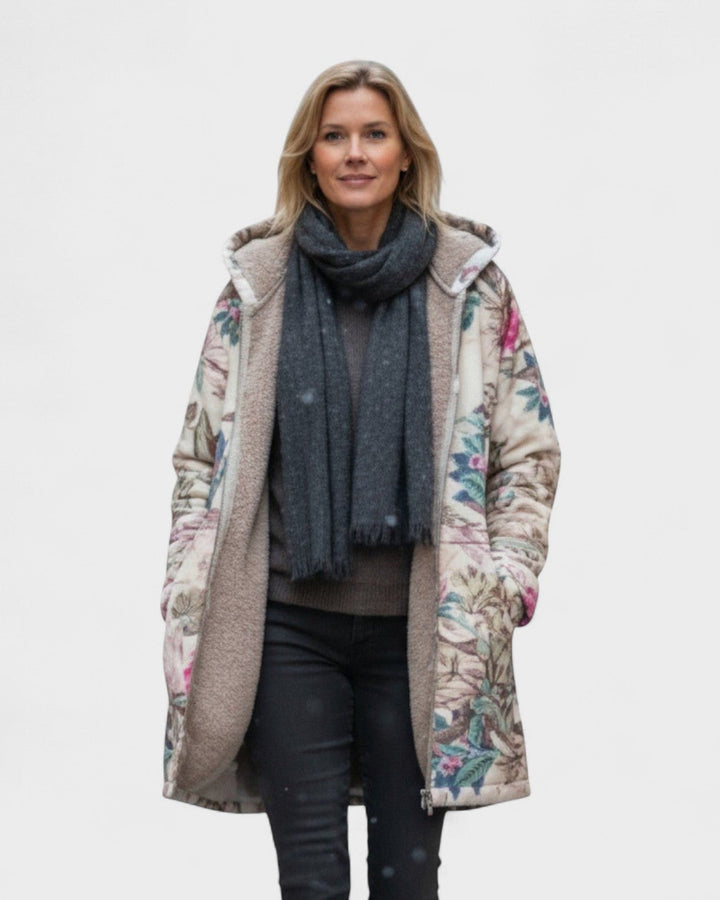 Tineke | Pastel-coloured fleece jacket with botanical pattern