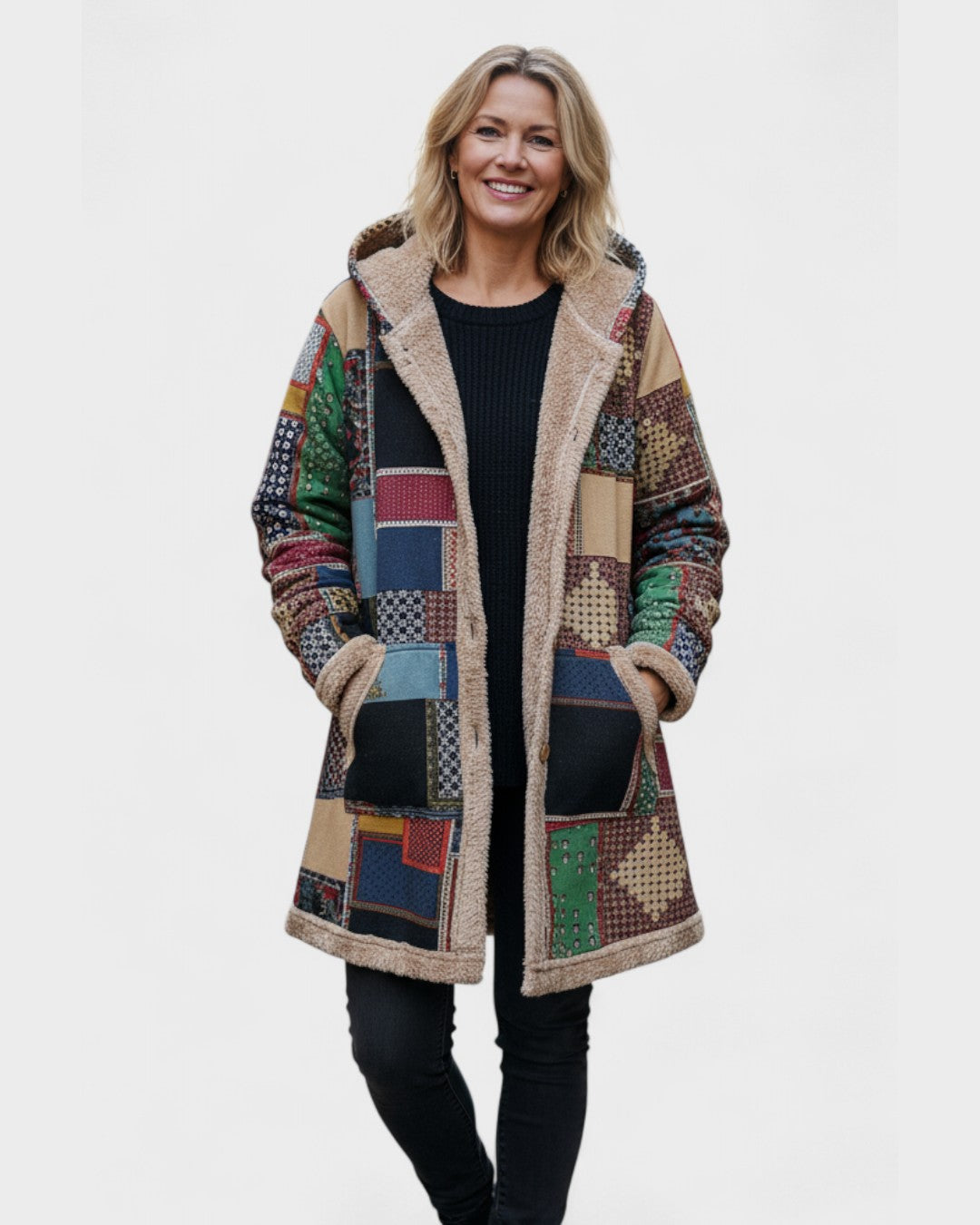 Ria | Cosy Patchwork Hoodie in Earth Tones