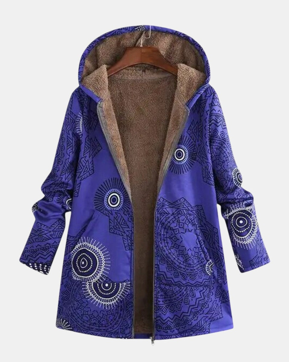Elsbeth | Navy Blue Fleece Hoodie with Mandala Pattern