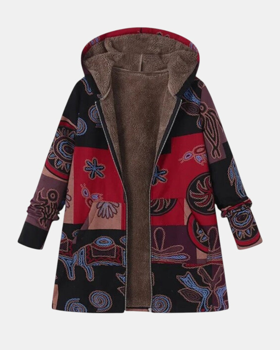 Greetje | Boho Patchwork Jacket with Hood and Abstract Pattern
