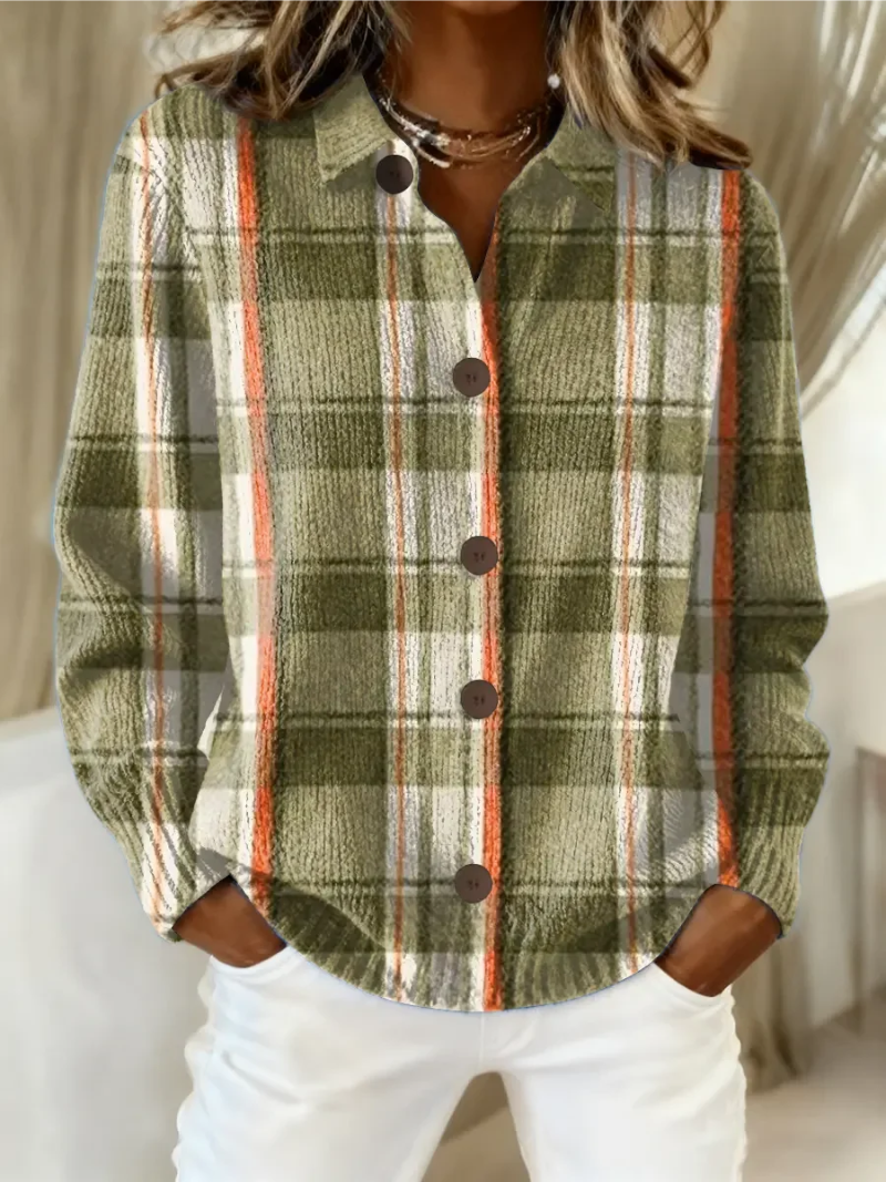 Lieke | Olive Green Checked Cardigan with Buttons