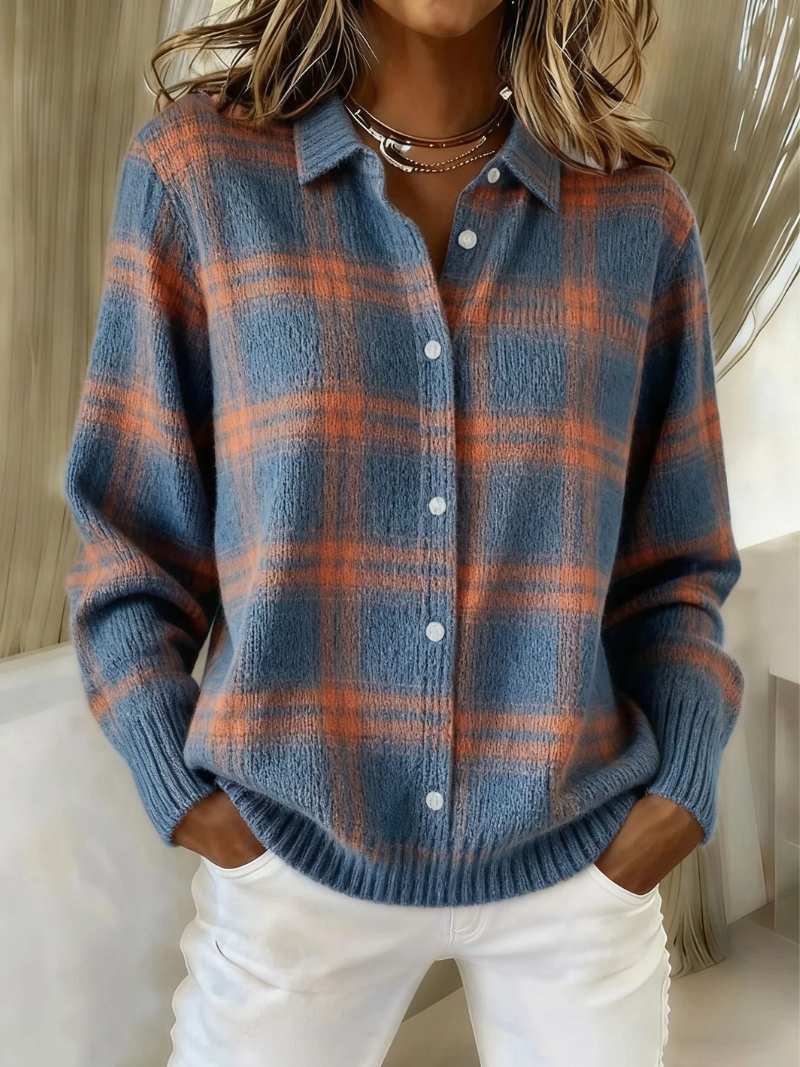 Anouk | Warm blue checkered cardigan