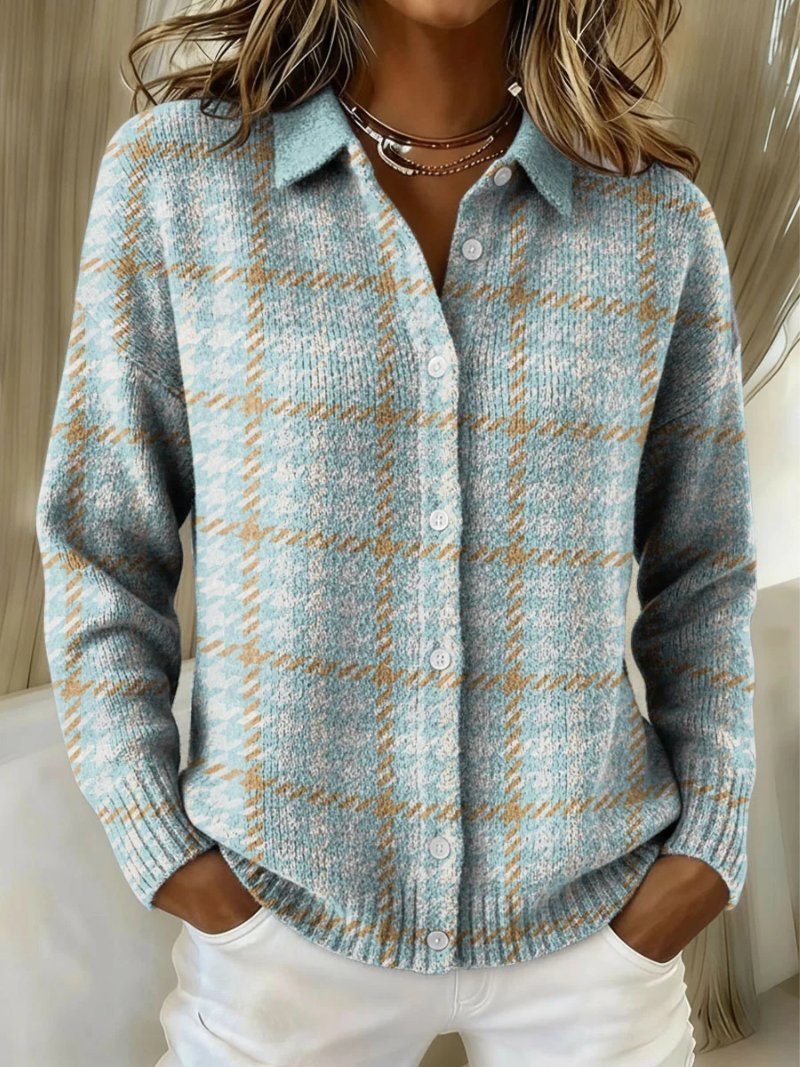 Sophie | Sky Blue Checkered Cardigan with Buttons