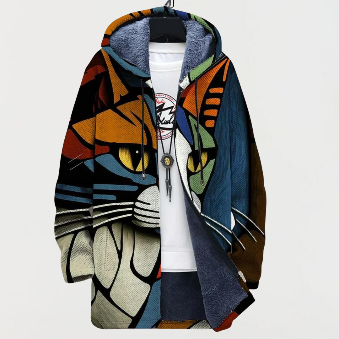 Marije | Coat with Abstract Cat Pattern