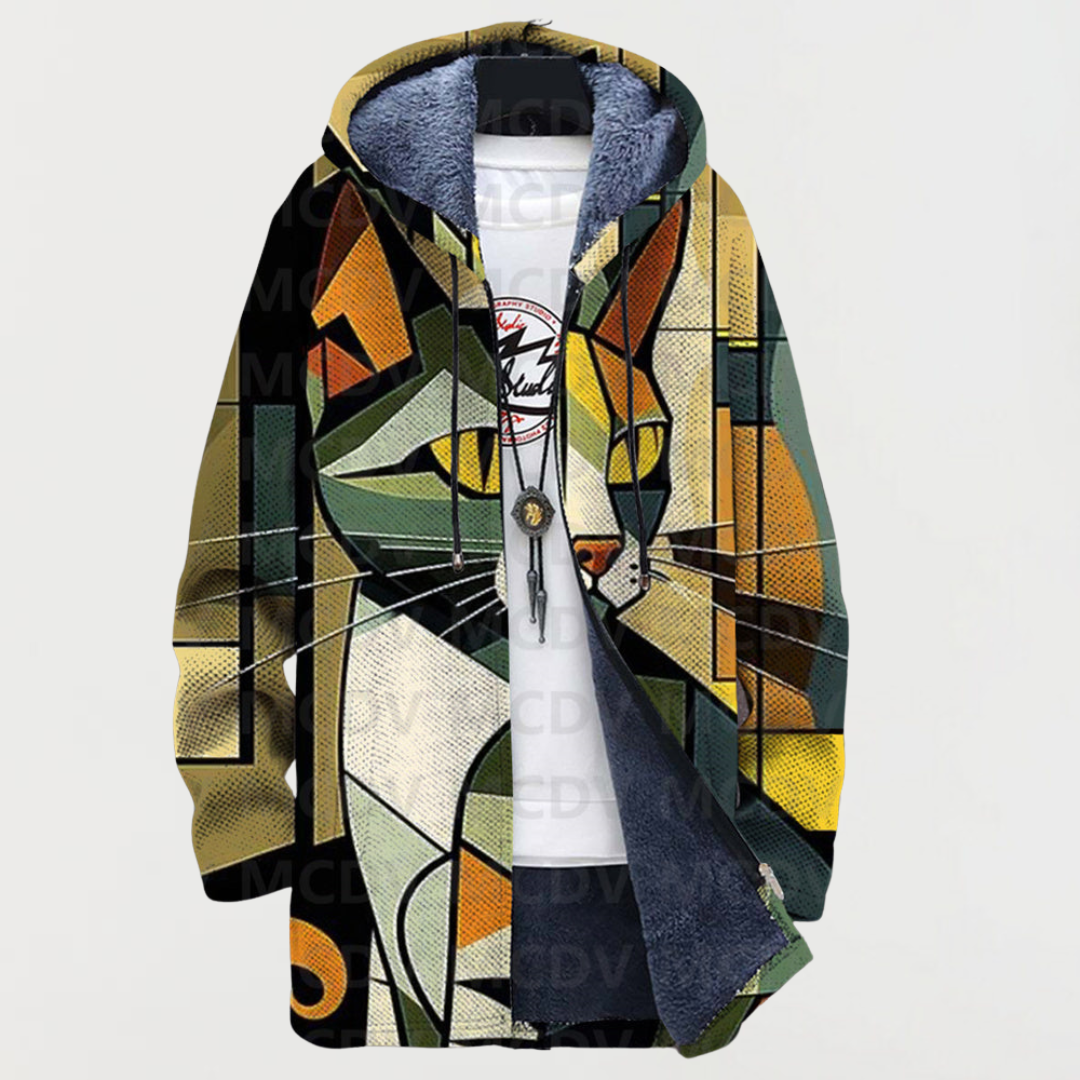 Coat | Jacket with Geometric Cat Pattern