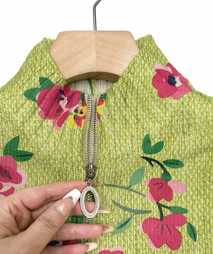 Lauren - Pink Flower Lime Zip Cardigan