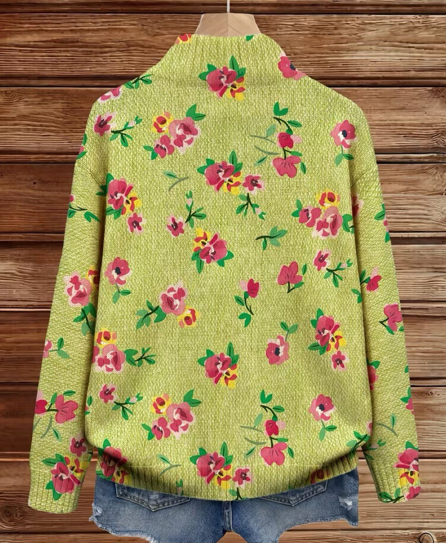 Lauren - Pink Flower Lime Zip Cardigan
