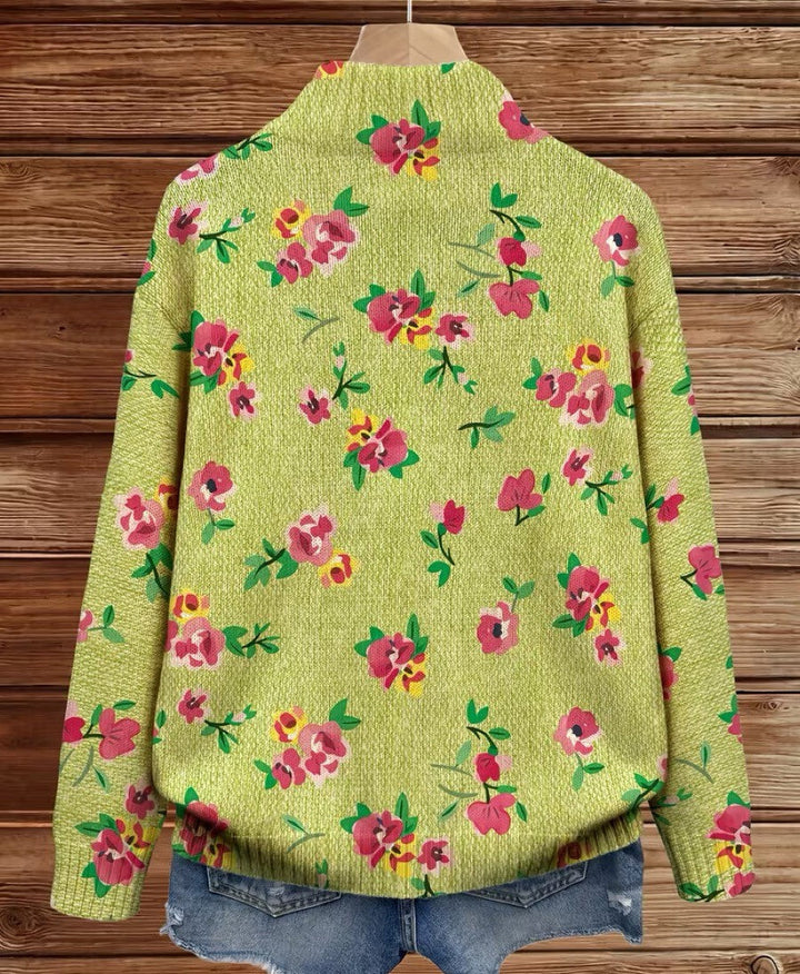 Lauren - Pink Flower Lime Zip Cardigan