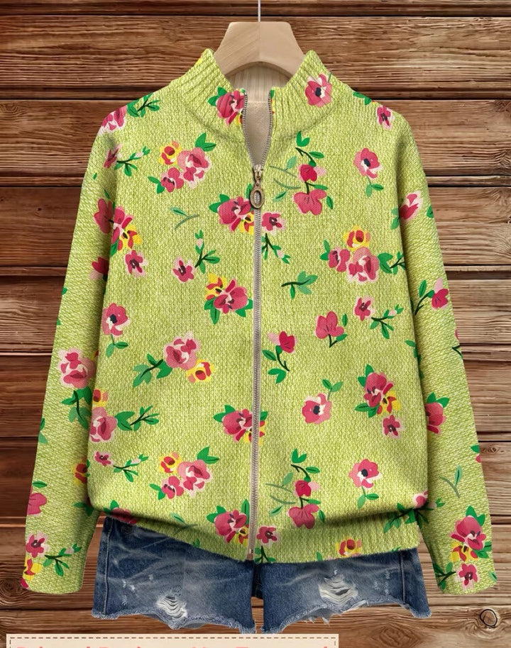 Lauren - Pink Flower Lime Zip Cardigan