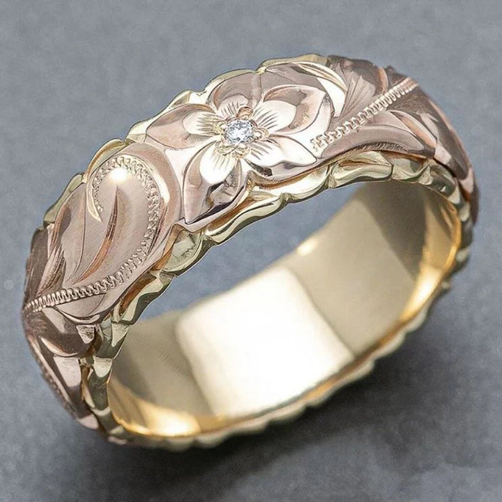 Gold Ring with Vintage Pink Flower
