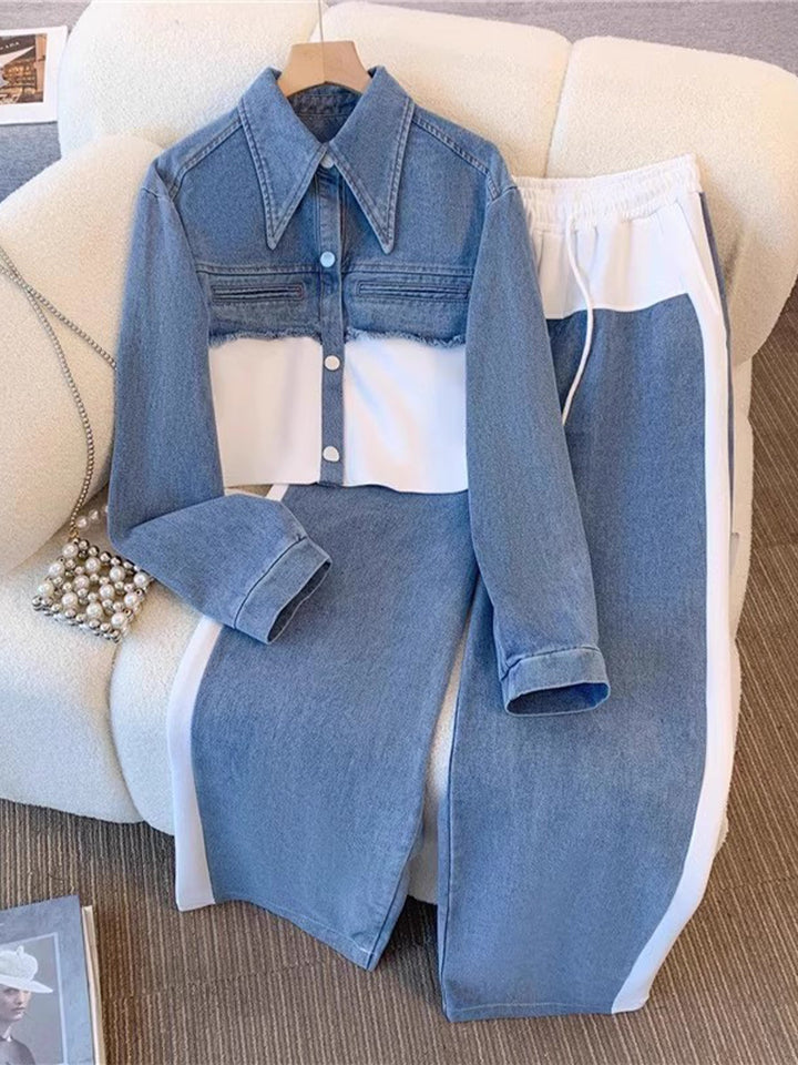 Danielle | Colourblock Cropped Jacket & Wide Leg Trouser Set