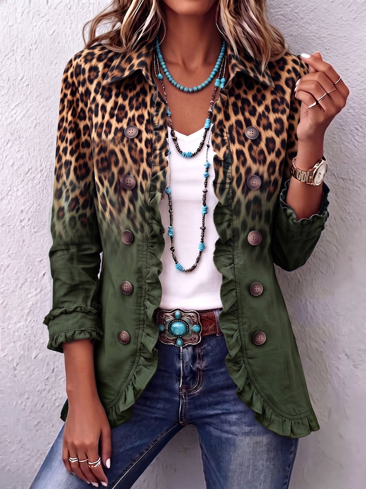 Dominique | Leopard Ombre Ruches Blazer Coat