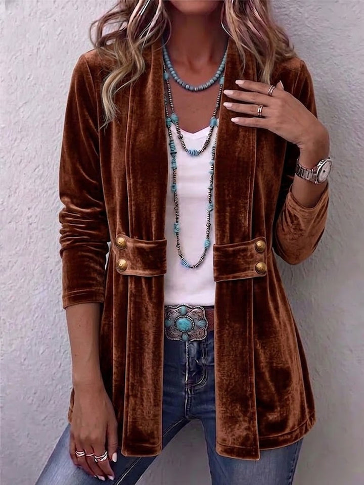 Renée | Vintage Revers Button Detail Long Sleeve Open Coat