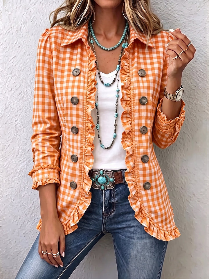 Claudia | Gingham Pleated Button Jacket