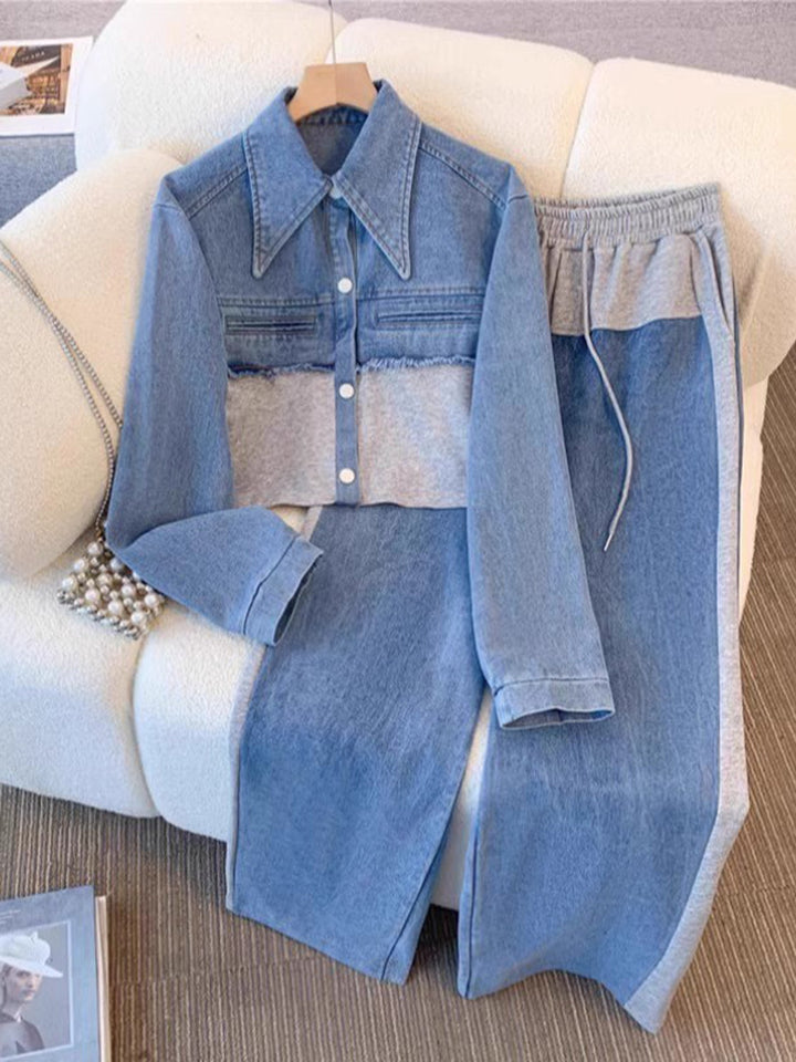Danielle | Colourblock Cropped Jacket & Wide Leg Trouser Set