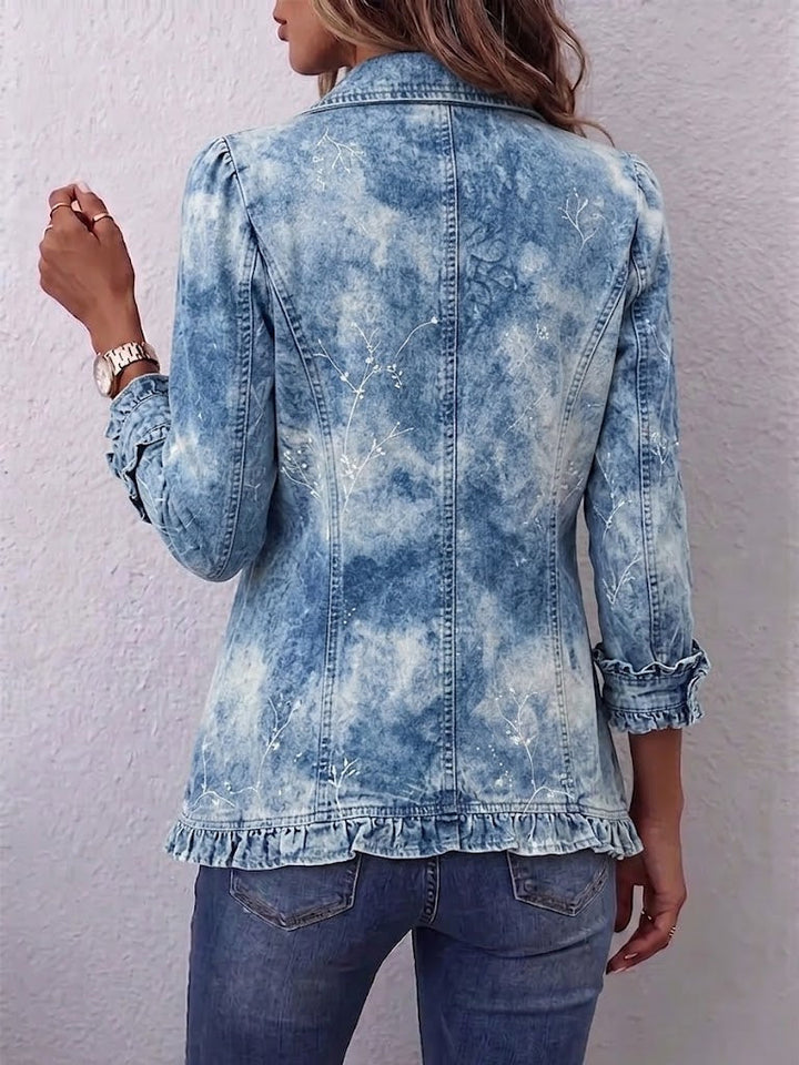 Michèle | Boho Gradient Vintage Botanical Print Ruffled Jacket