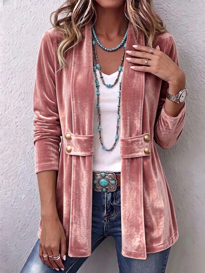 Renée | Vintage Revers Button Detail Long Sleeve Open Coat