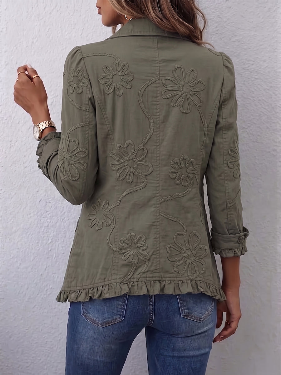 Lisette | Boho-Chic Floral Embroidered Utility Ruffle Jacket