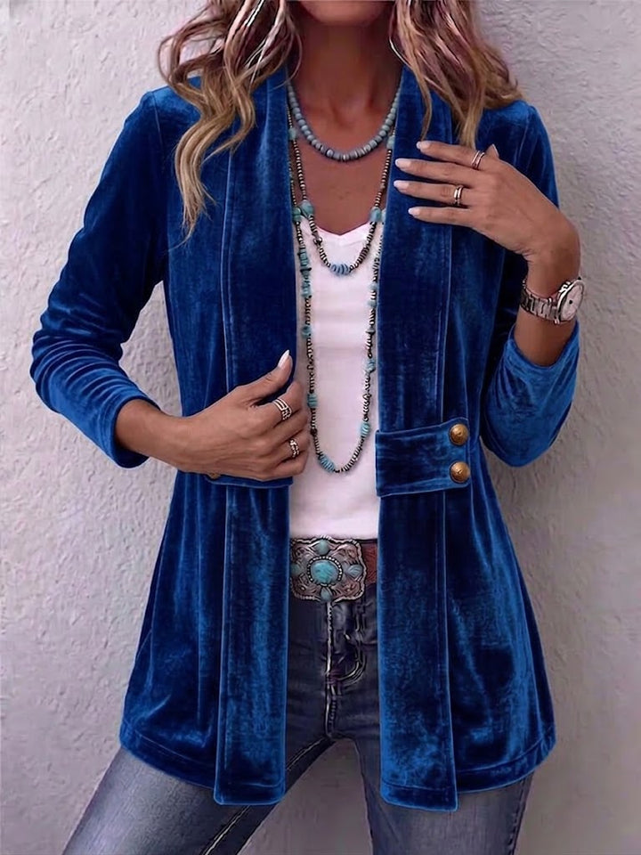 Renée | Vintage Revers Button Detail Long Sleeve Open Coat