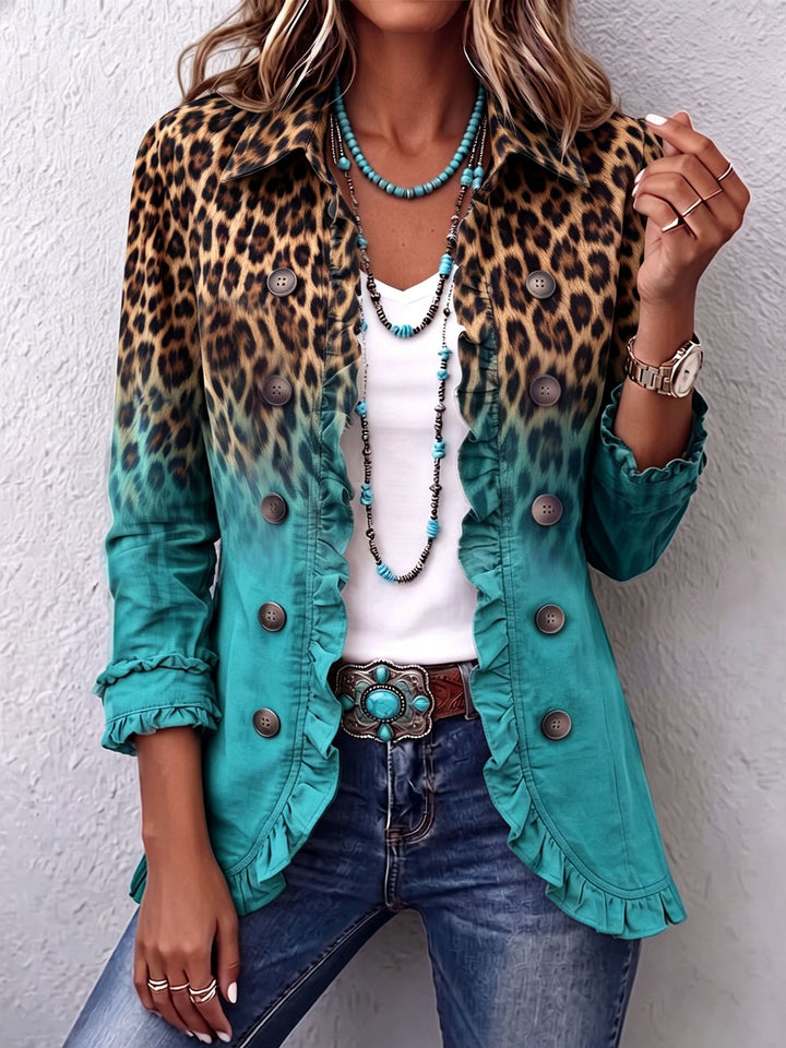 Dominique | Leopard Ombre Ruches Blazer Coat