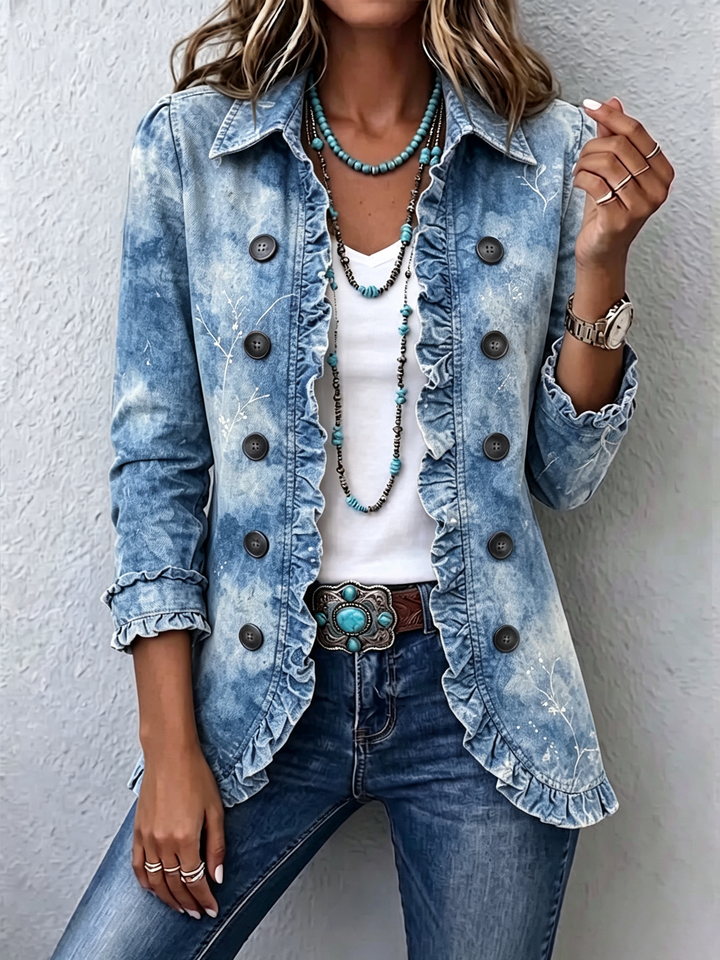 Michèle | Boho Gradient Vintage Botanical Print Ruffled Jacket