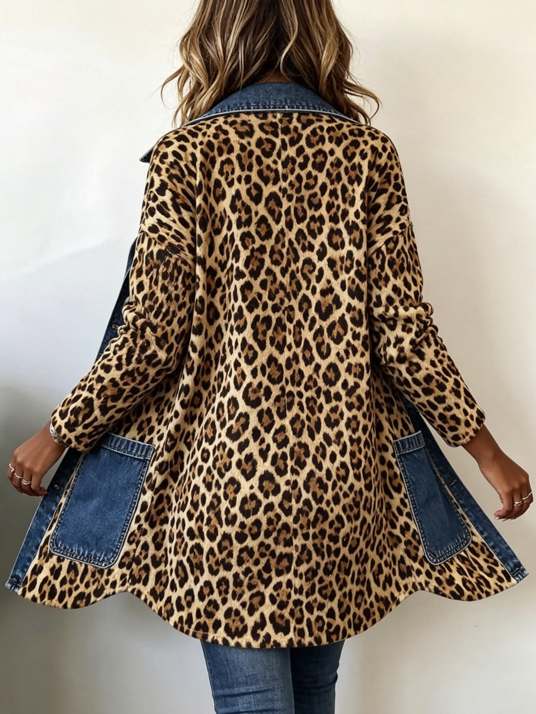 Madeleine | Leopard Print Denim Panel Contrast Longline Coat