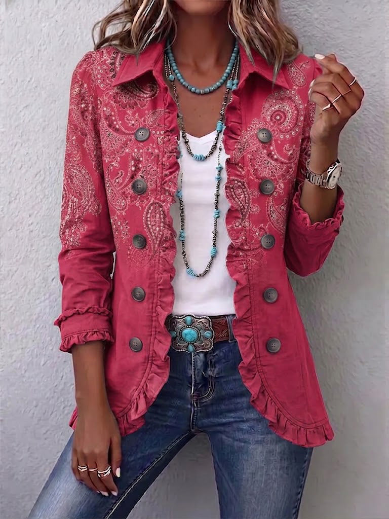 Henriette | Vintage Paisley Print Pleated Coat