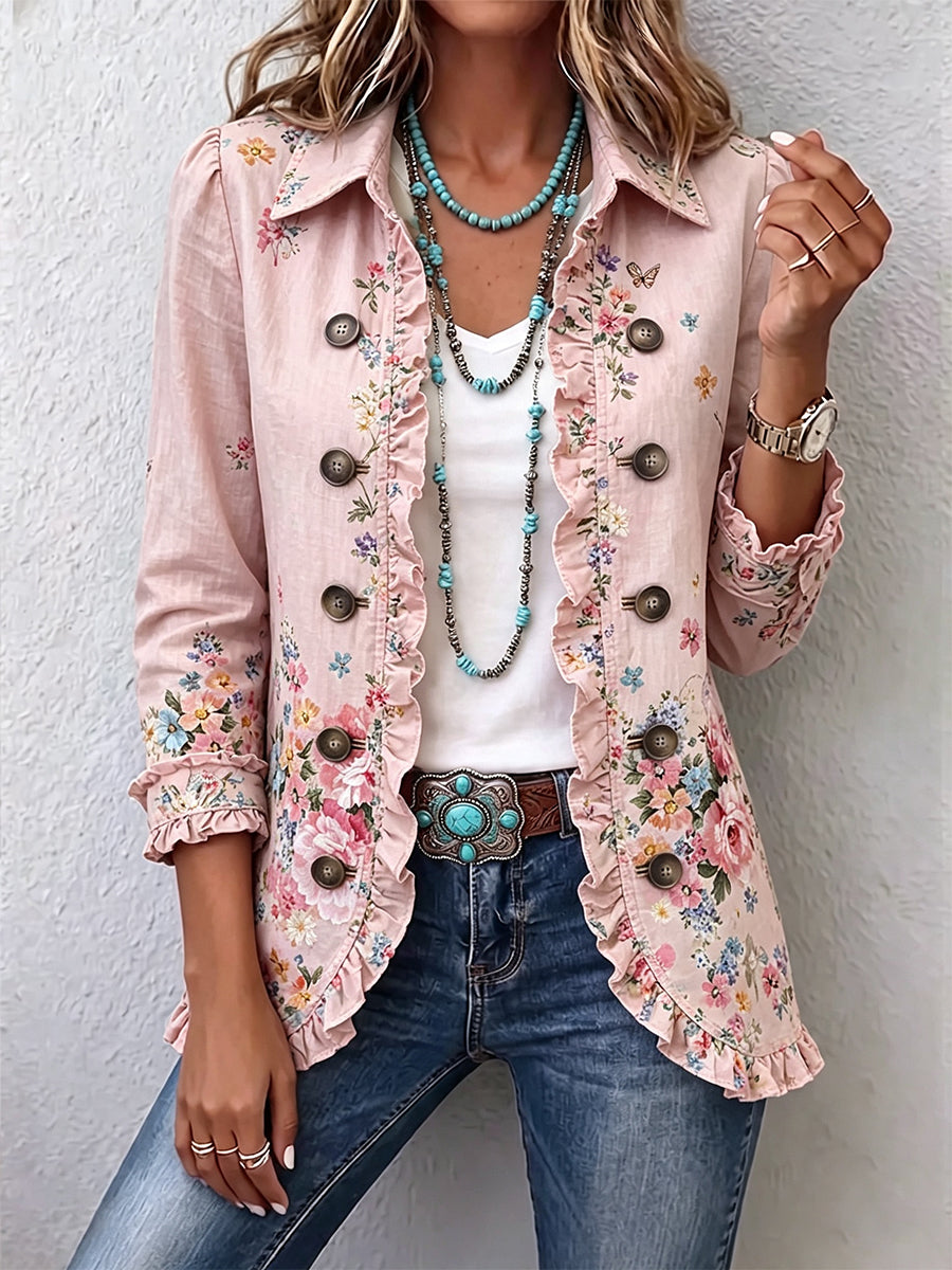 Nathalie | Flower Ruches Button Jacket