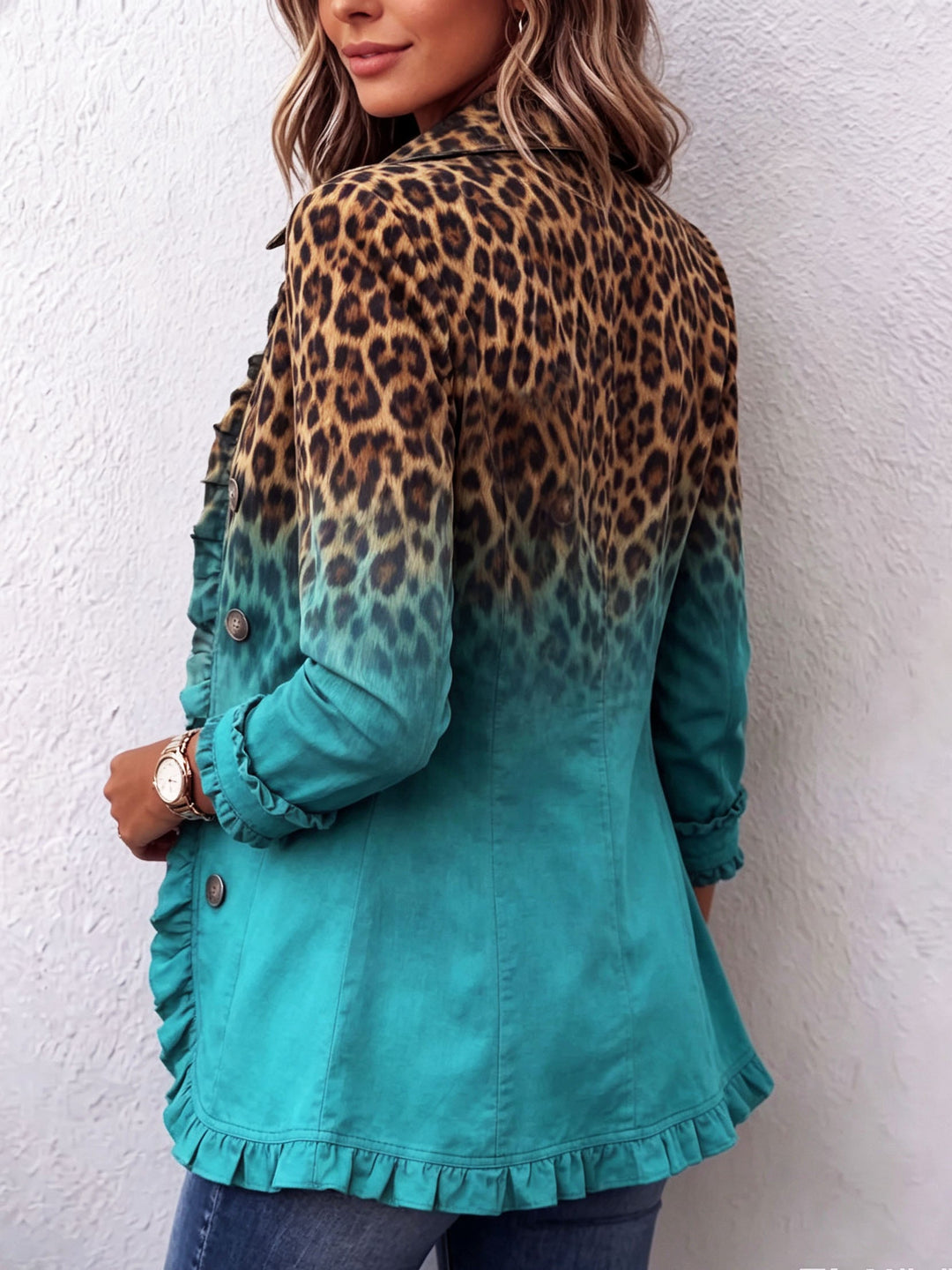 Dominique | Leopard Ombre Ruches Blazer Coat