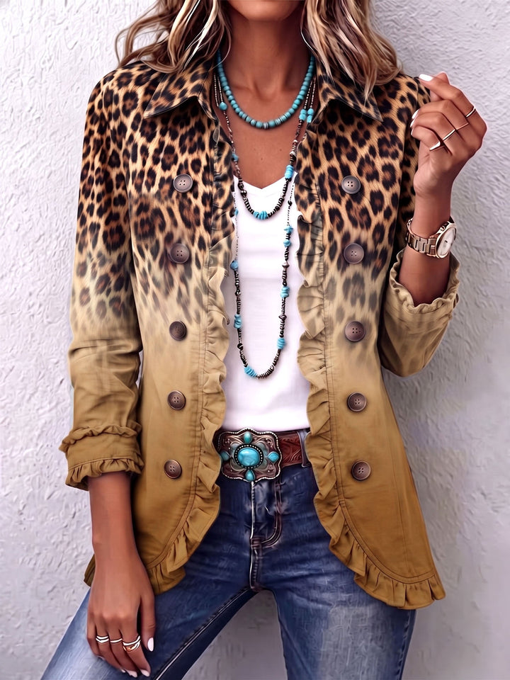 Dominique | Leopard Ombre Ruches Blazer Coat