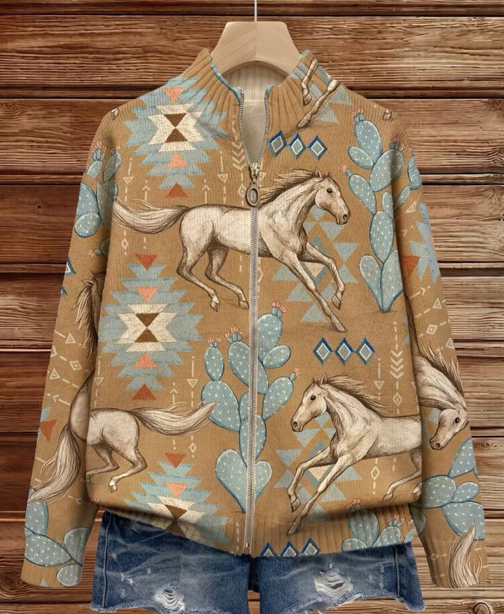 Giovanna™ | Zip Cardigan with Desert Horse and Cactus