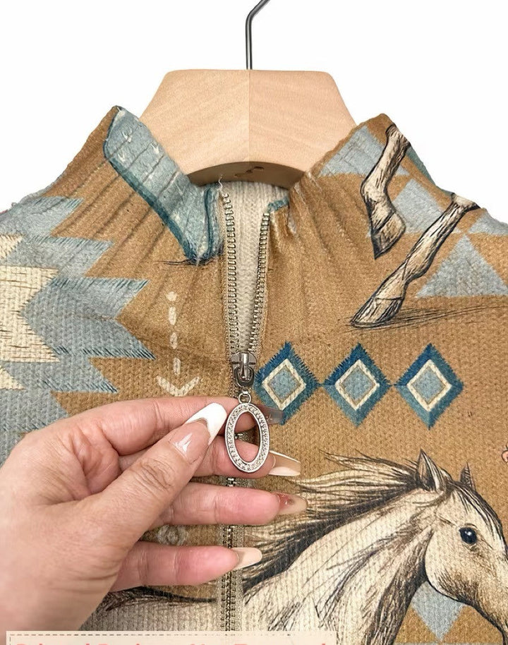 Giovanna™ | Zip Cardigan with Desert Horse and Cactus
