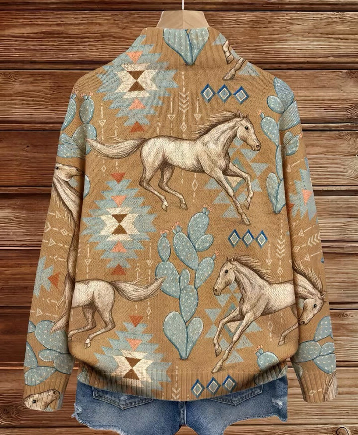 Giovanna™ | Zip Cardigan with Desert Horse and Cactus