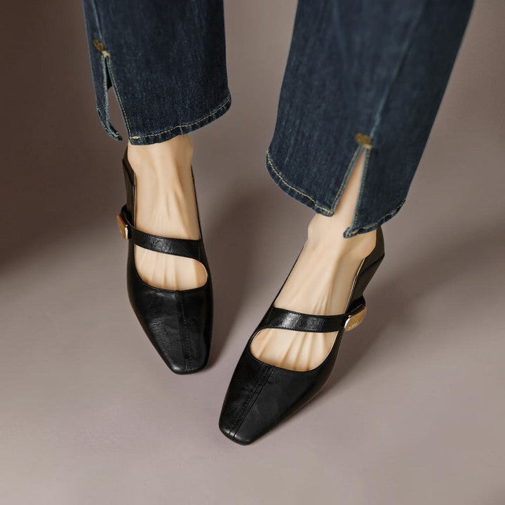 NIENKE | MARY JANES WITH SQUARE TOE AND GOLDEN TRIM