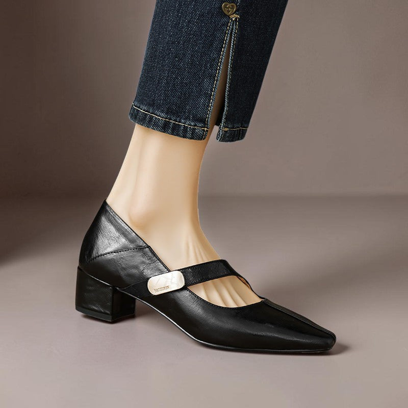 NIENKE | MARY JANES WITH SQUARE TOE AND GOLDEN TRIM